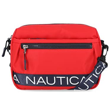 Imagem de Nautica Bolsa tiracolo de nylon com alça de ombro ajustável, Vermelho, One Size