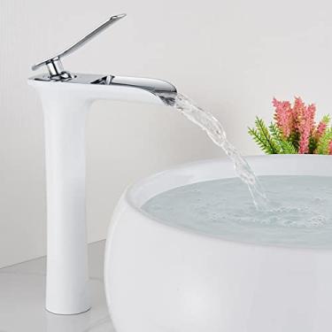 Imagem de Torneiras de bacia cromada branca torneira de banheiro com alça única de água quente e fria bacia misturador torneira de banho pia de água guindaste de banheiro, alto branco cromado, China