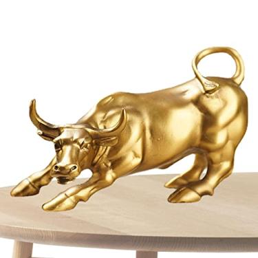 Imagem de Touro Wall Street - Resina Charging Bull Desk Art Decor - Presentes para os amantes do mercado ações, decoração Lucky Feng Shui para casa, escritório, estudo, área Littryee