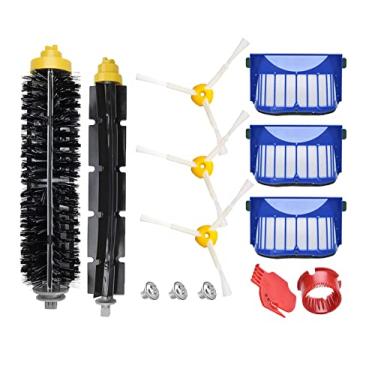 Imagem de Fuyoda Acessórios de peças de reposição para iRobot Roomba Série 600 614 618 620 630 650 651 660 665 680 690 692 694 Aspirador, 3 escovas laterais e 3 filtros e 1 par de cerdas e escova batedor flexível