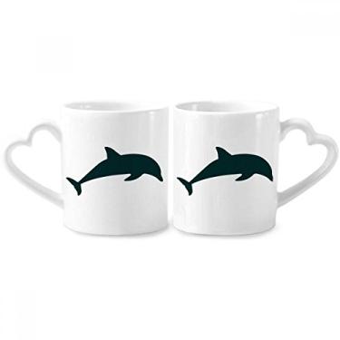 Imagem de Conjunto de canecas de porcelana Blue Ocean Streamline Swimming Dolphin Couple Ceramic Lover Cup Heart Handle