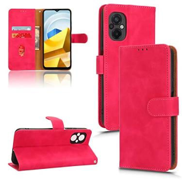 Imagem de Capas de telefone Business Skin Feel compatíveis com Xiaomi Poco M5 M 5 4G Capa de couro Slots para cartão Suporte de clipe de carteira Capa de telefone à prova de choque (Vermelho rosa, Xiaomi Poco M5 4G)