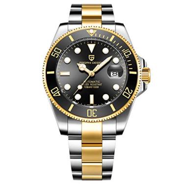 Imagem de Pagani Design Relógios masculinos em aço inoxidável, clássicos, modernos, com movimento mecânico automático japonês, impermeáveis (dourado e preto), Dourado, preto