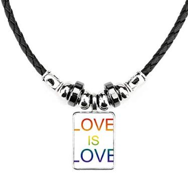 Imagem de DIYthinker LGBT Colar com bandeira de arco-íris Love is Love Jewelry Torque pingente de corda de couro