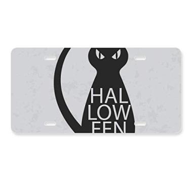 Imagem de DIYthinker Etiqueta de aço inoxidável para decoração de placa de licença de gato com personalidade preta de Halloween