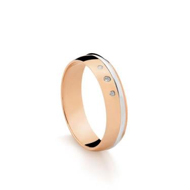 Imagem de Aliança Feminina Reta Em Ouro Rosé E Branco 18K Com Diamante 5,0mm - F