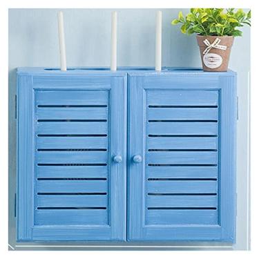 Imagem de Caixa de gerenciamento de cabos montada na parede sem perfuração caixa de armazenamento roteador caixa de armazenamento moldura de madeira capa de caixa de distribuição de energia doméstica roteador blindado cabo caixa de armazenamento de fio (cor: caneca azul grande, tamanho