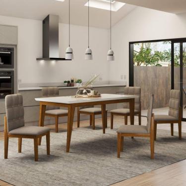 Imagem de Mesa de Jantar 6 Lugares Safira com Vidro Cinamomo/Off White - Panorama Móveis