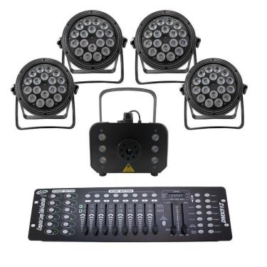 Imagem de Kit 4 Par Led Slim + Máquina De Fumaça 1200W + Mesa Dmx 512