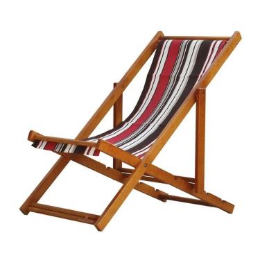 Imagem de Espreguiçadeira Preguiçosa Dobrável sem Braço Envernizada Listrado Marrom/Vermelho