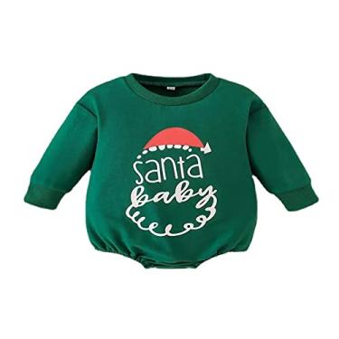 Imagem de BILIKEYU Macacão de Natal para bebês recém-nascidos, meninas, meninos, fofo, manga comprida, gola redonda, estampa de Papai Noel, vestido de gato, Verde A, 18-24 Months