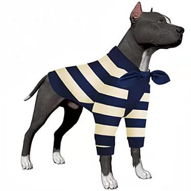 Imagem de LovinPet Pijamas para cães com raças grandes/listras leves de 2 pernas/camiseta com proteção solar para cães, pulôver para alívio da ansiedade do animal de estimação