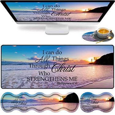 Imagem de Tapete de rato grande para jogos, almofada de descanso de pulso para teclado + tapete de pulso + conjunto de porta-copos estendido à prova d'água antiderrapante tapete de mesa adequado para jogos de aprendizagem de escritório em casa - Filipenses 4-13
