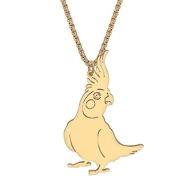 Imagem de RAIDIN Colar com pingente de papagaio de pássaro de aço inoxidável banhado a ouro 18 K para mulheres, meninas, lindos colares de arara escarlate, berloques, joias simples, presentes para amantes de