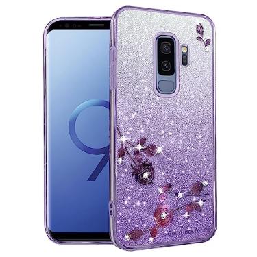 Imagem de Kainevy Capa de telefone para Samsung Galaxy S9 Plus capa com glitter rosa floral para mulheres meninas linda capa brilhante capa para Samsung S9 Plus capa fina de silicone transparente à prova de