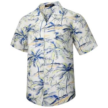 Imagem de Camisa masculina havaiana manga curta botão para praia tropical 100% algodão verão casual férias floral Aloha camisa, W1-2, P