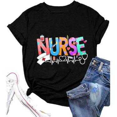Imagem de Camiseta feminina Nurse Week Happy Nurse Day Funny Graphic manga curta, Preto 1, G