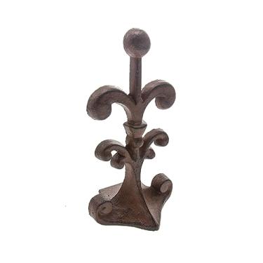 Imagem de Batente de porta de ferro fundido Fleur De Lis | Cunha decorativa para porta | com fundo de feltro acolchoado anti-arranhões | Design vintage antigo | Sólido e resistente | 10 x 9 x 19,7 cm | Marrom
