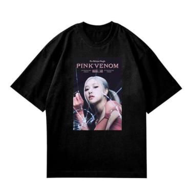 Imagem de Camiseta B-Link Lalisa Solo Born rosa K-pop Support Camiseta Born Pink Contton gola redonda camisetas com desenho animado, B Preto, GG