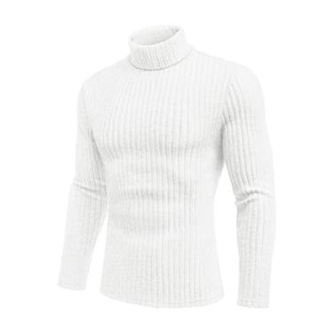 Imagem de Ekouaer Camisetas masculinas de gola rolê camisa de manga comprida térmica, leve, camada de base canelada, pulôver pulôver P-GGG, Branco, G