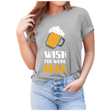 Imagem de Camisetas femininas Wish You Wear Beer Oktoberfest com estampa divertida de cerveja Beer Fest Túnicas casuais de verão, Cinza, 3G