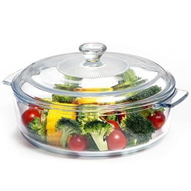 Imagem de NUTRIUPS Caçarola de vidro pequena com tampa para forno, caçarola redonda, coberta segura, tigela de vidro de 20 cm, com tampa, utensílios para micro-ondas (pequeno-1,7 L)