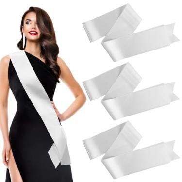 Imagem de PAMASE Faixa de cetim branca em branco - faixas de concurso de noiva sênior DIY com alfinetes de segurança, acessório de bênção de slogan para aniversários, casamentos, despedidas de solteira, 3 peças