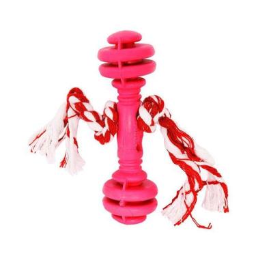 Imagem de Brinquedo Furacão Pet Halteres de Borracha Maciça Vermelho com Corda p