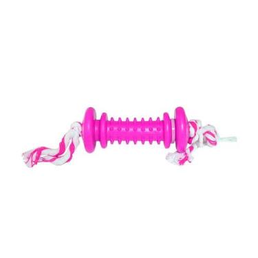 Imagem de Brinquedo Furacão Pet Halteres de Borracha e Corda Maciça Rosa para Cã