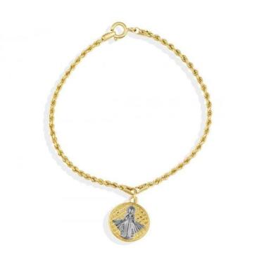 Imagem de Pulseira de Ouro 18K COM MEDALHA 18cm - Elegancy Joias, Nossa Senhora 