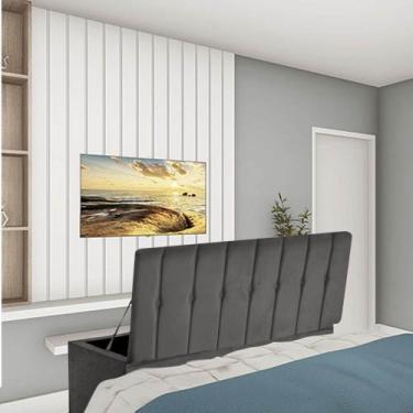 Imagem de Calçadeira Baú Recamier Solteiro 90CM Kiara Suede Cinza Escuro - D A D