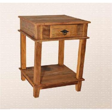 Imagem de Mesa de Canto 50x50x80cm 1 Gaveta 1 Prateleira Madeira de Demolição Na