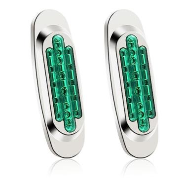 Imagem de NWpangu Luzes laterais de LED, lâmpadas ovais de posição de folga de 16 LEDs, luz lateral, luz externa da cabine com cromo, universal para caminhão, trator, trailer, motorhome, carros, verde, 2 peças