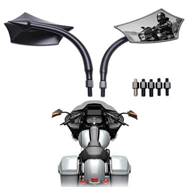 Imagem de DREAMIZER Espelhos retrovisores universais pretos de 8 mm/10 mm em formato irregular de motocicleta compatíveis com Harley Cruisers Sportster Softail Touring Road King Road Street Glide