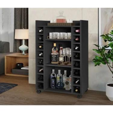 Imagem de Aparador Bar com Adega 16 Nichos Belgica Preto Acetinado - Rede Móveis