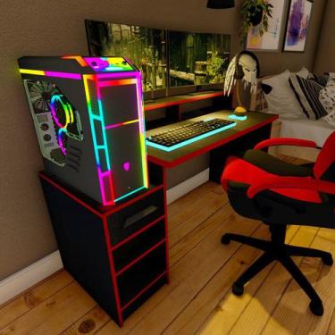 Imagem de Mesa Gamer para Dois Monitores Preto e Vermelho Lilies Móveis - MOVESI