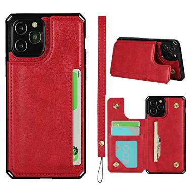 Imagem de ShunJieTech Capa para iPhone 12, capa para iPhone 12 Pro, capa de couro com suporte para cartões, capa traseira com fecho de botões e compartimento de alça para iPhone 12/12 Pro (6,1 polegadas) -