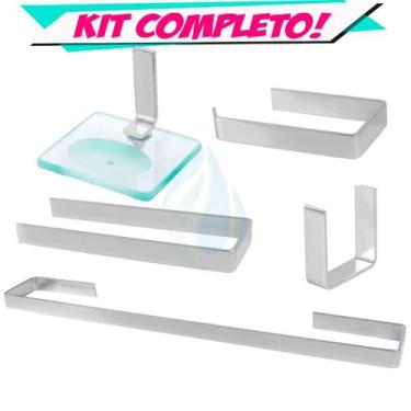 Imagem de Kit Acessórios Para Banheiro Quadrado Metal 5 Peças Luxo Completo C/ S