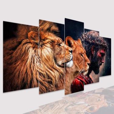 Imagem de Quadros Decorativos mosaico Leão, Leoa e Cristo - Dropx4