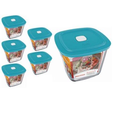 Imagem de Pote Vidro Quadrado Alto Facilita  Com Tampa 1L Marinex 5Un - NADIR FI