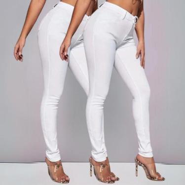 Imagem de KIT 2 Calças Jeans Branca Feminino Cintura Alta Skinny com Lycra - SK 