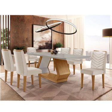 Imagem de Mesa De Jantar 6 Lugares Retangular Rufato Alvorada Londrina Veludo Creme/off White/imbuia