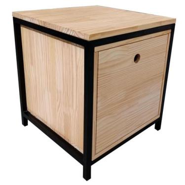 Imagem de Mesa de Cabeceira / Nicho Industrial de Ferro e Madeira com Porta Basc