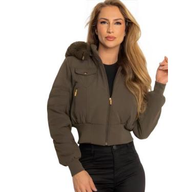 Imagem de Jaqueta Feminina Cropped Peluciada em Sarja Com Capuz - Awada, Verde, 