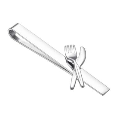 Imagem de Asienice Clipe de gravata único para garfo e faca para homens, prendedor de gravata prata e acessórios de barras de gravata, 0.5*5.7cm, Metal não precioso, Sem Pedra Preciosa