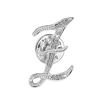 Imagem de ETHOON Broche com letra inicial e broche pequeno de lapela para gravata com nome personalizado presentes para meninas, mulheres, homens, meninos, prata, Strass, Liga metálica.,
