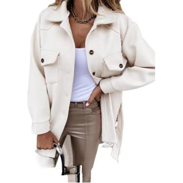 Imagem de Casaco trench feminino moda outono inverno lapela botão para baixo peacoat com cinto casacos casuais, branco, M