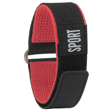 Imagem de Bandini Pulseira de relógio esportivo masculina de nylon de 22 mm – pulseira impermeável, lavável na máquina, fácil de colocar – preta e vermelha – Fecho de gancho – Fecho de aço inoxidável