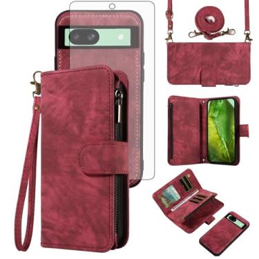 Imagem de Asuwish Capa de celular para Google Pixel 8A 5G carteira magnética com zíper com protetor de tela de vidro temperado, alça transversal para pulso flip porta-cartão de crédito bolsa para celular