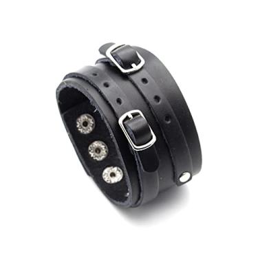 Imagem de Xusamss Pulseira ajustável Punk Rock de couro largo, Couro sintético liga metálica Couro sintético, Sem pedras preciosas